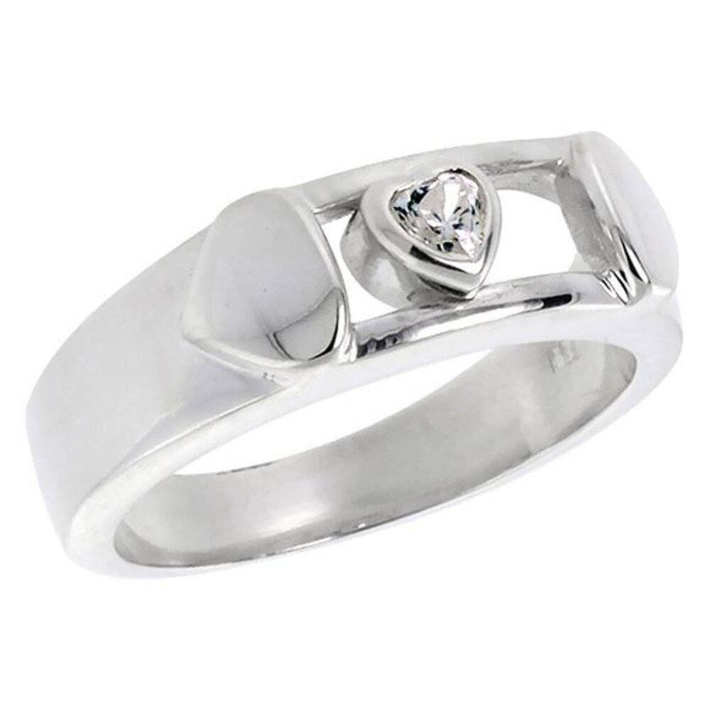 Unique Sterling Silver CZ Heart Ring Band 1/2 ct
